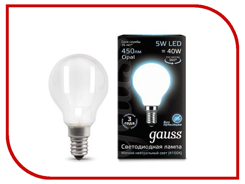 

Лампочка Gauss LED Filament Globe Opal E14 5W 4100K 105201205