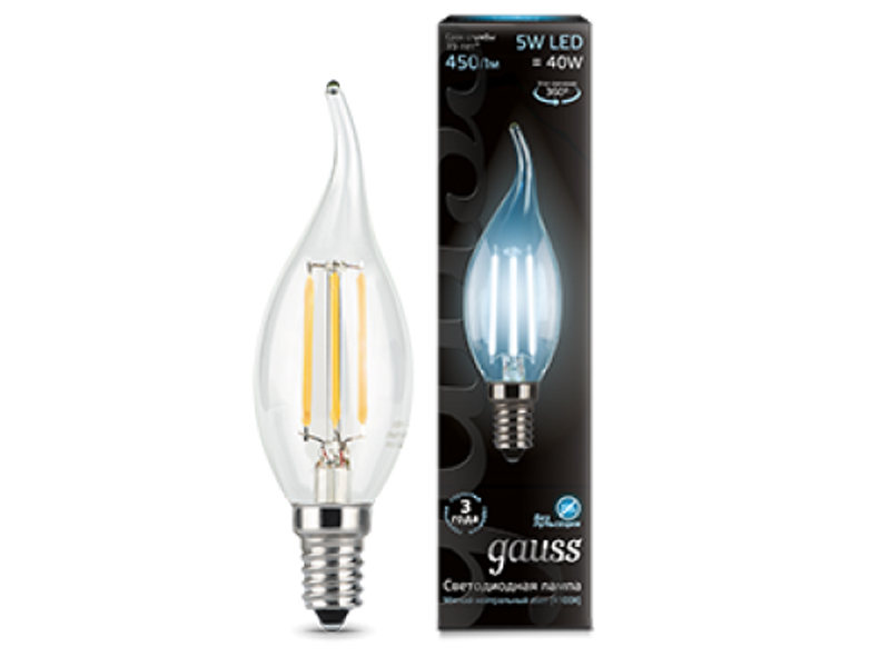 

Лампочка Gauss LED Filament Candle Tailed Dimmable E14 5W 4100K 104801205-D, 104801205-D