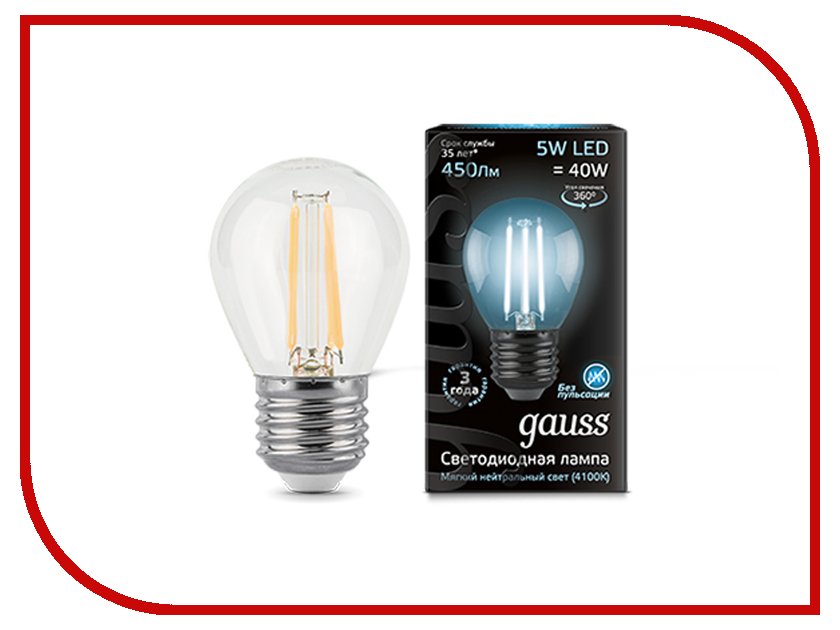 

Лампочка Gauss LED Filament Globe Dimmable E27 5W 4100K 105802205-D