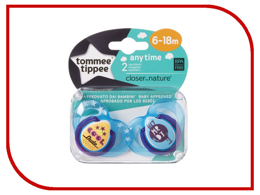 

Пустышки силиконовые Tommee Tippee AnyTime 6-18 мес. (2шт) Light Blue 43336455-1