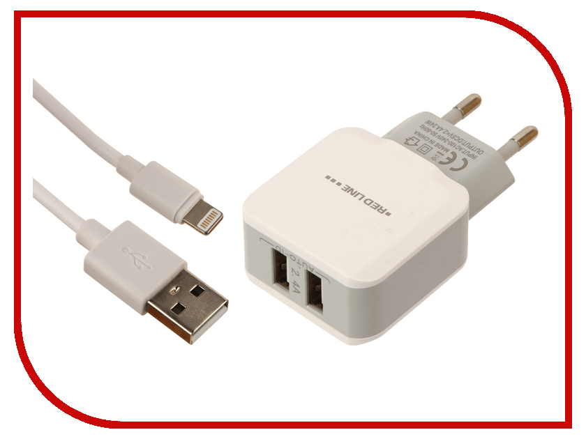 фото Зарядное устройство Red Line NC-2.4A 2xUSB 2.4A + кабель 8pin для Apple White