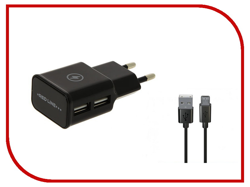 фото Зарядное устройство Red Line NT-2A 2xUSB 2.1A + кабель MicroUSB Black