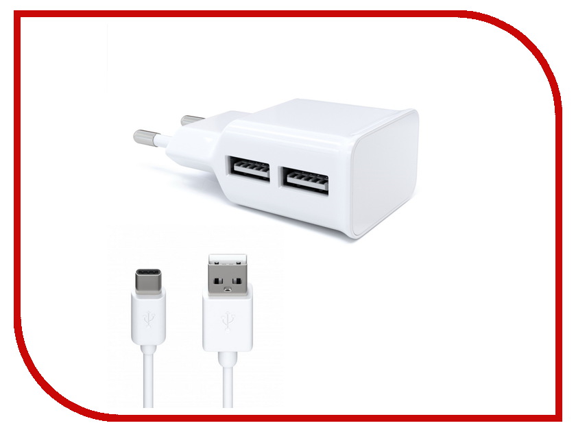 фото Зарядное устройство Red Line NT-2A 2xUSB 2.1A + кабель Type-C White