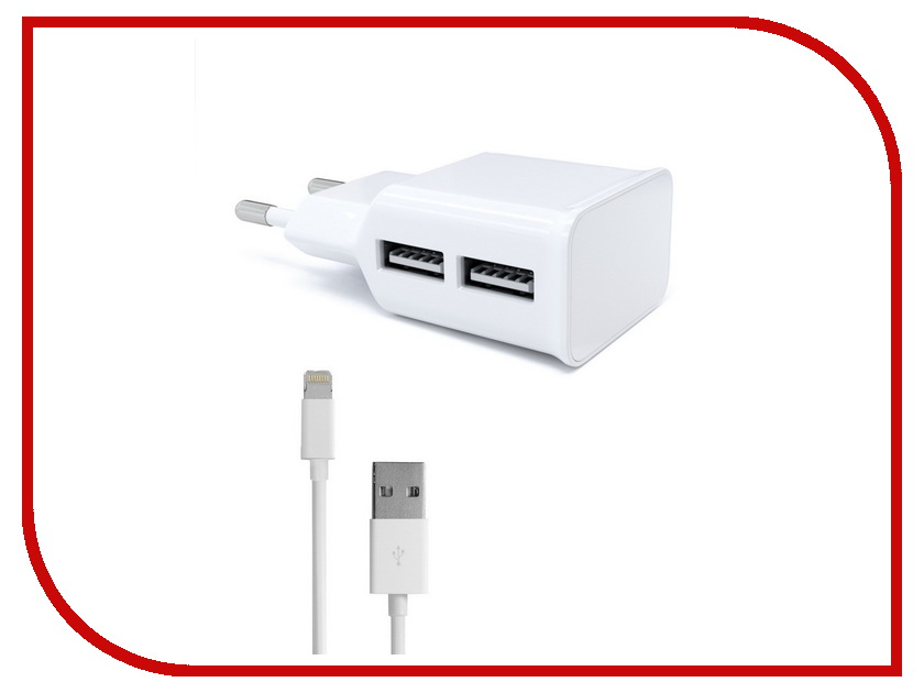 фото Зарядное устройство Red Line NC-2.1AC 2xUSB + 8pin для Apple 2.1A White