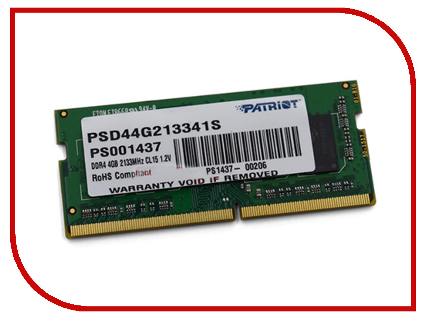 

Модуль памяти Patriot Memory DDR4 SO-DIMM 2133MHz PC4-17000 CL15 - 4Gb PSD44G213341S