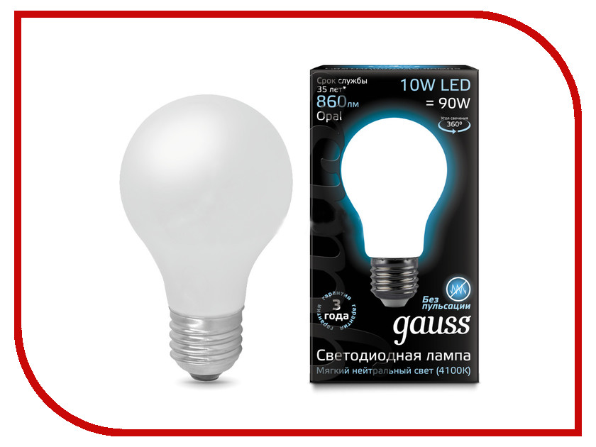 

Лампочка Gauss LED Filament Opal A60 E27 10W 4100K 102202210