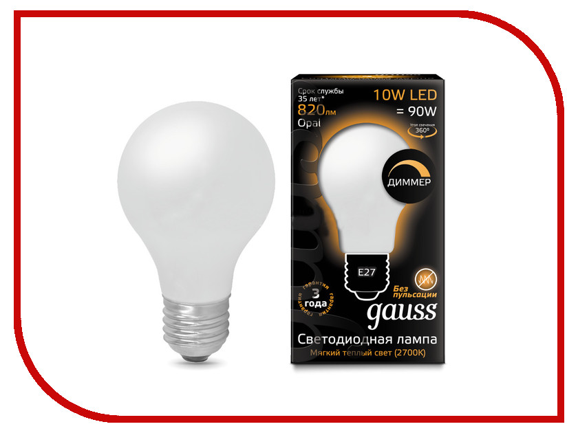 

Лампочка Gauss LED Filament Opal Dimmable A60 E27 10W 2700K 102202110-D
