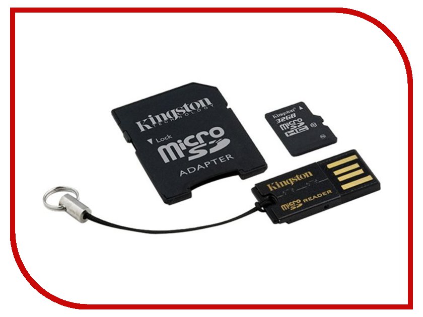 фото Карта памяти 32Gb - Kingston Kit - Micro Secure Digital HC Class 10 MBLY10G2/32GB c карт-ридером + переходник под SD