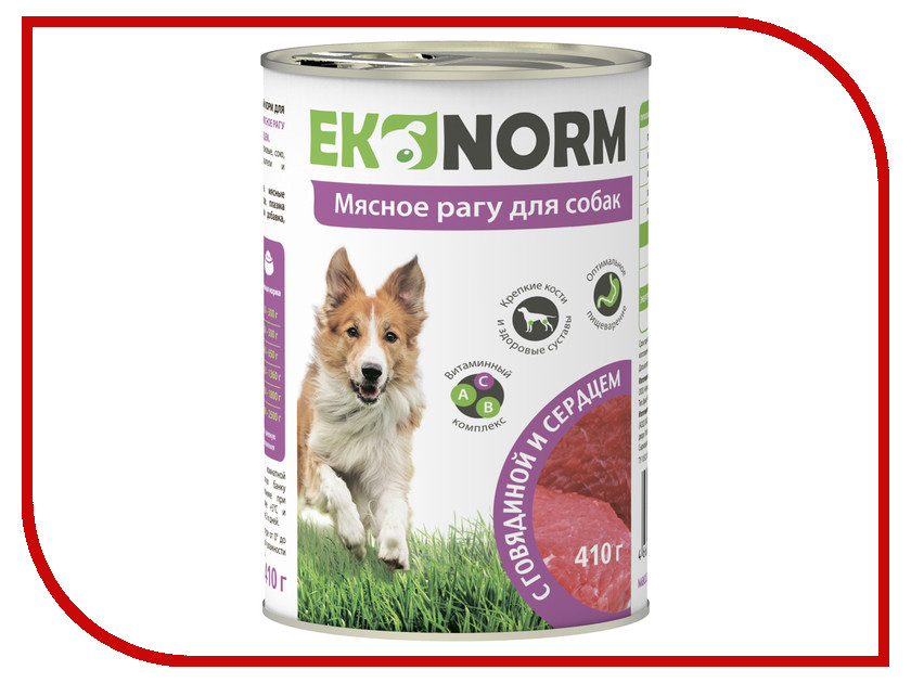 

Корм Ekonorm Мясное рагу Говядина Сердце 410g для собак
