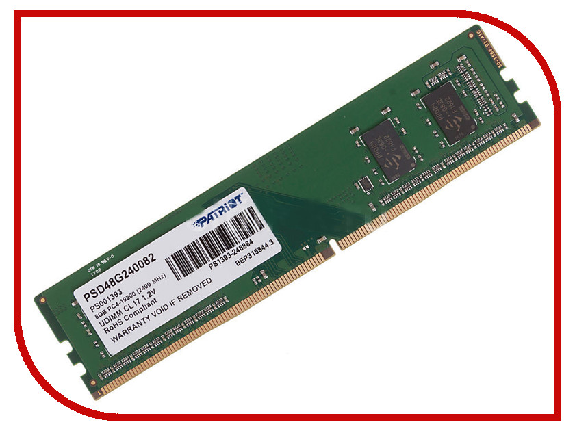 

Модуль памяти Patriot Memory DDR4 DIMM 2400MHz PC4-19200 CL17 - 8Gb PSD48G240082, PSD48G240082