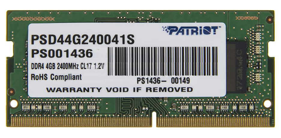 Zakazat.ru: Модуль памяти Patriot Memory DDR4 SO-DIMM 2400MHz PC4-19200 CL17 - 4Gb PSD44G240041S