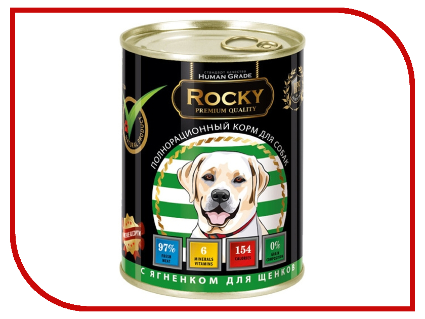 

Корм Rocky Мясное ассорти Ягненок 340g для щенков 81011
