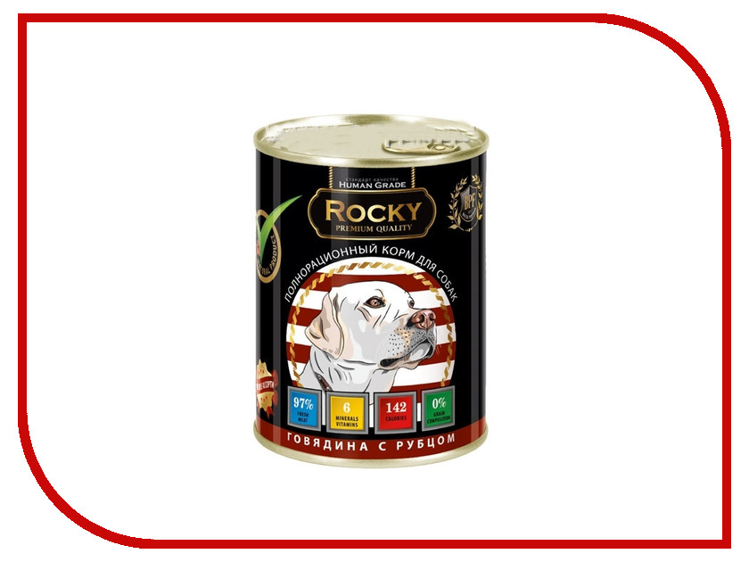 

Корм Rocky Мясное ассорти Говядина/Рубцом 340g для собак 81013