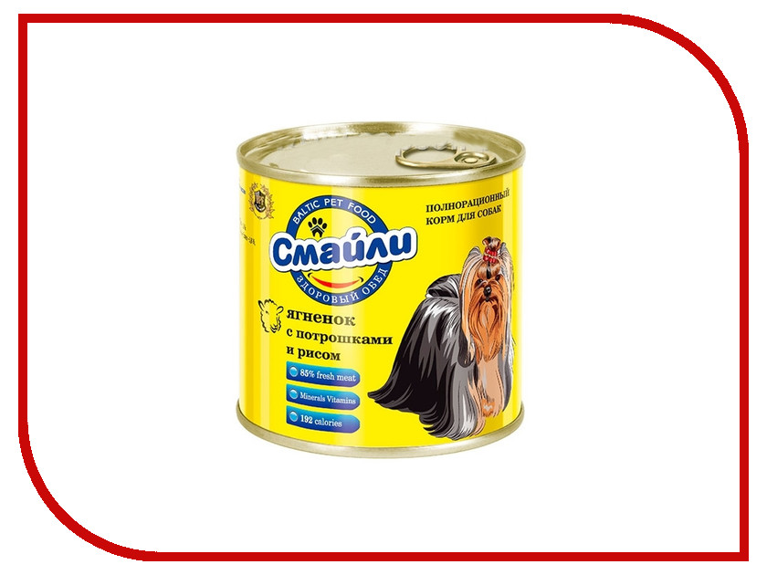 

Корм Смайли Ягненок/Потрошка/Рис 750g для собак 81074