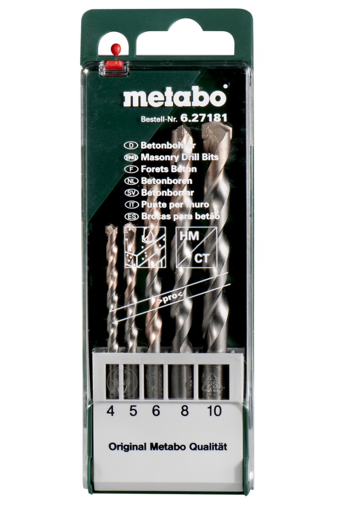 Набор сверл Metabo по бетону HM Pro 4-10mm 5шт 627181000