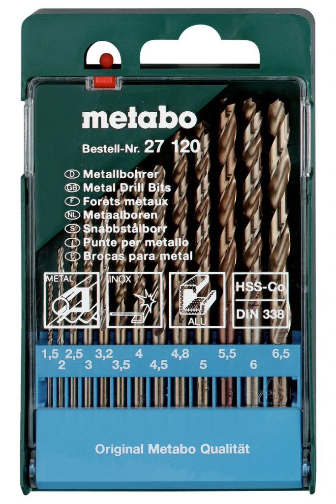 Набор сверл Metabo HSS-Co по металлу 1.5-6.5mm 13шт 627120000