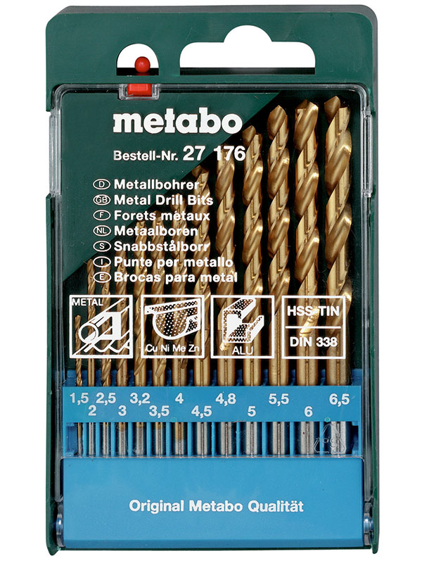 

Набор сверл Metabo HSS-TiN по металлу 1.5-6.5mm 13шт 627176000, HSS-TiN