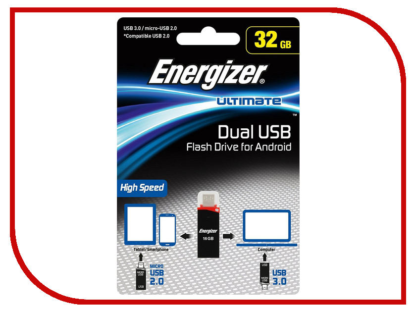 

USB Flash Drive 32Gb - Energizer Ultimate Dual USB-A/microUSB FOTANU032R