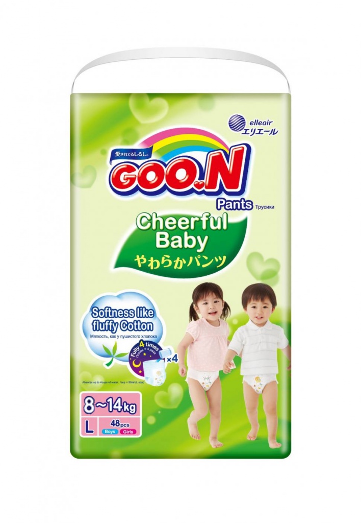 

Подгузники Goo.N Cheerful Трусики L 8-14кг 48шт 4902011851458