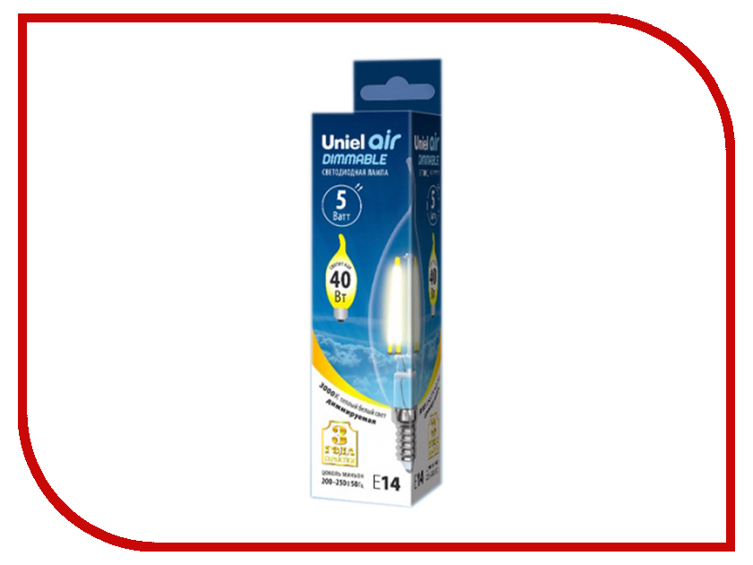 

Лампочка Uniel Air свеча на ветру LED-CW35-5W/WW/E14/CL/DIM GLA01TR 3000K Warm White