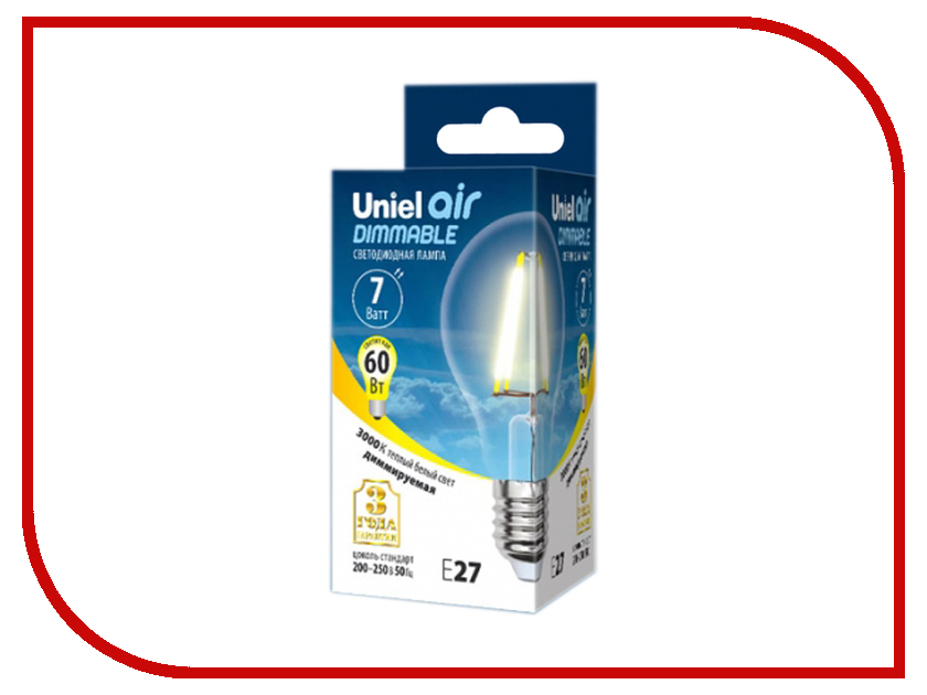 

Лампочка Uniel Air A LED-A60-7W/WW/E27/CL/DIM GLA01TR 3000K Warm White