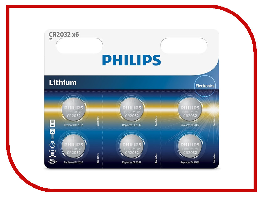 

Батарейка CR2032P6/01B Philips Lithium 3.0V ( 6 штук )