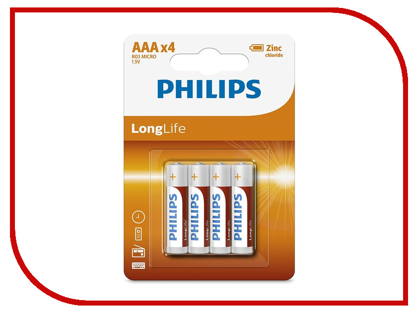 

Батарейка AAA Philips R03L4B/10 ( 4 штуки ), R03L4B/10