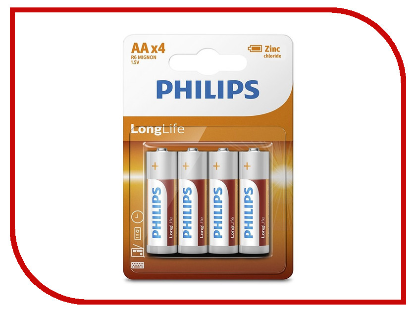 

Батарейка AA Philips R6L4B/10 ( 4 штуки ), R6L4B/10