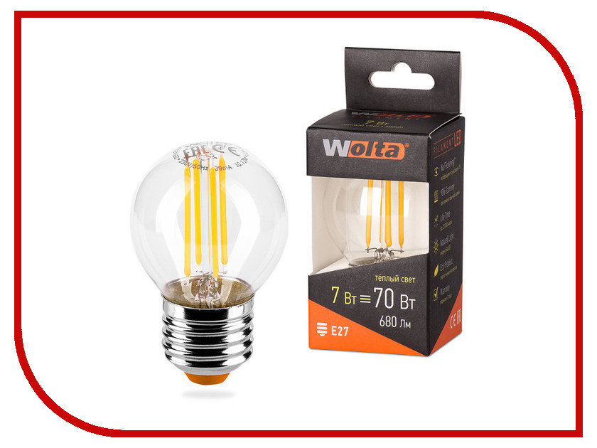 

Лампочка Wolta LED G45/7W/3000K/E27 25Y45GLFT7E27