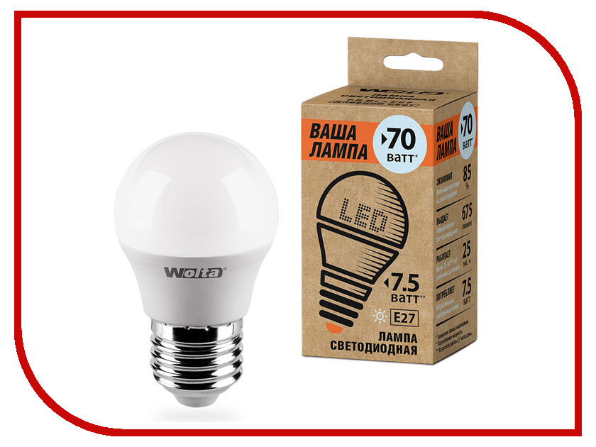 

Лампочка Wolta LED G45/7.5W/4000K/E27 25S45GL7.5E27-P