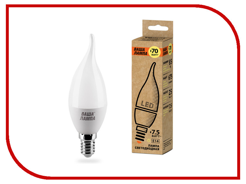 

Лампочка Wolta LED C37/7.5W/3000K/E14 25YCD7.5E14-P