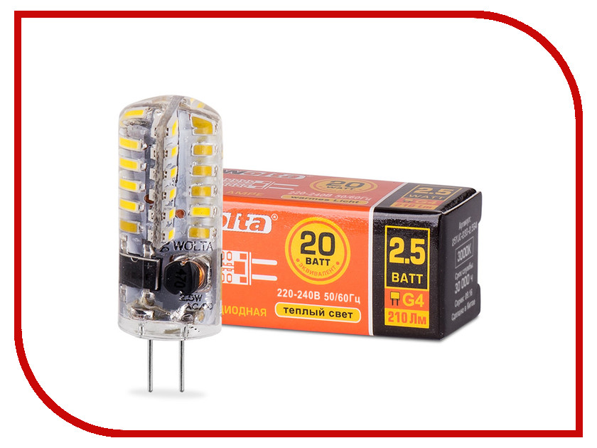 

Лампочка Wolta LED JC/2.5W/3000K/G4 25YJC-230-2.5G4