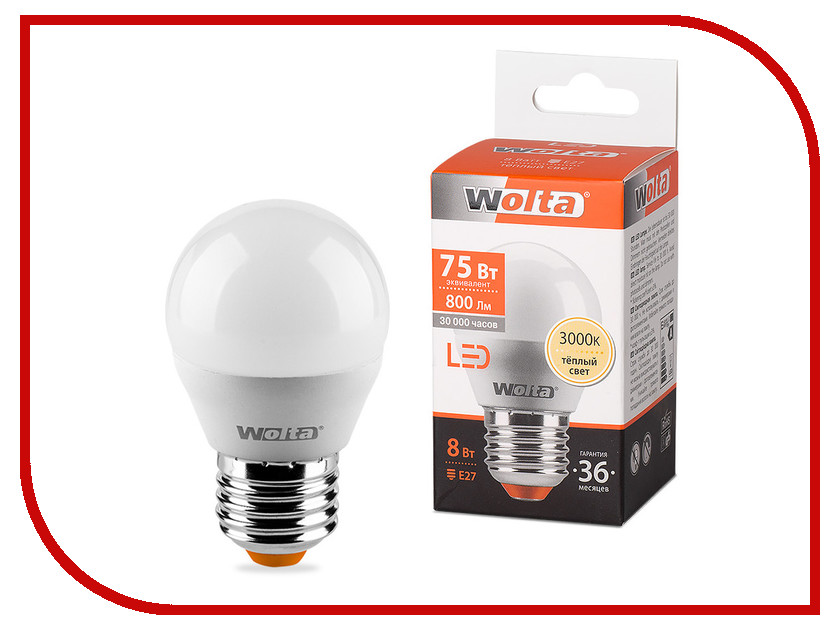 

Лампочка Wolta LED G45/8W/3000K/E27 25Y45GL8E27