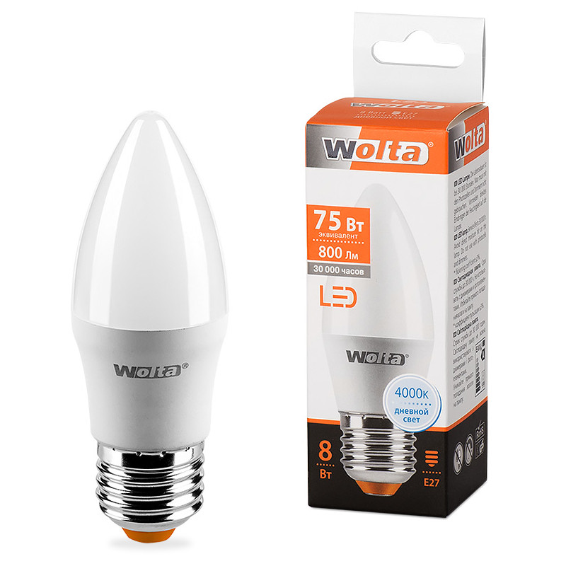 

Лампочка Wolta LED E27/C35/8W/4000K 25SC8E27, 25SC8E27