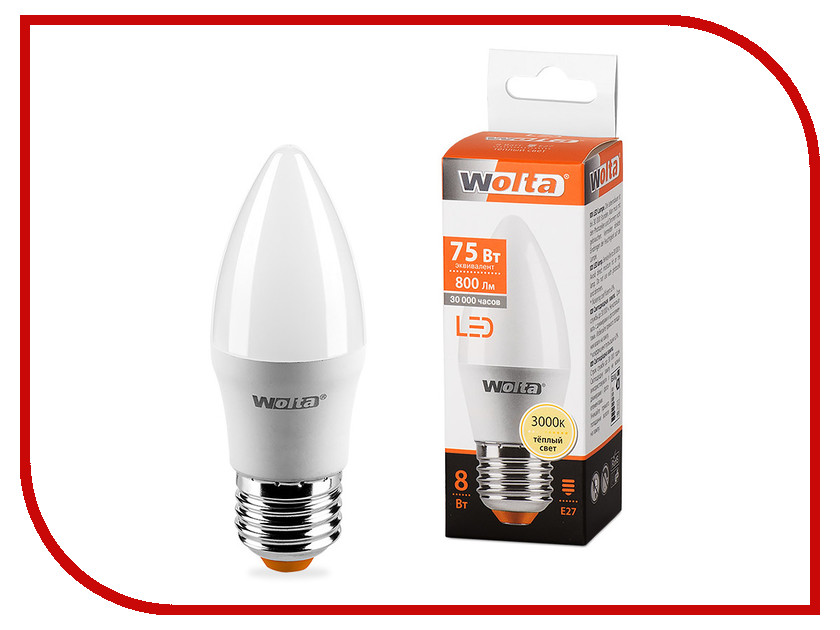 

Лампочка Wolta LED C35/8W/3000K/E27 25YC8E27