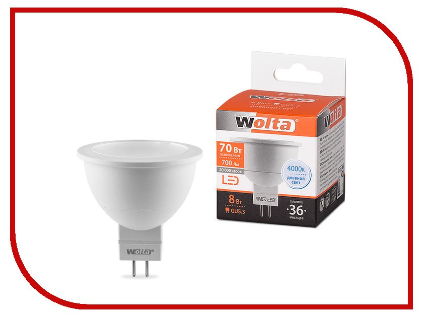 

Лампочка Wolta LED MR16/8W/4000K/GU5.3 25SMR16-220-8GU5.3