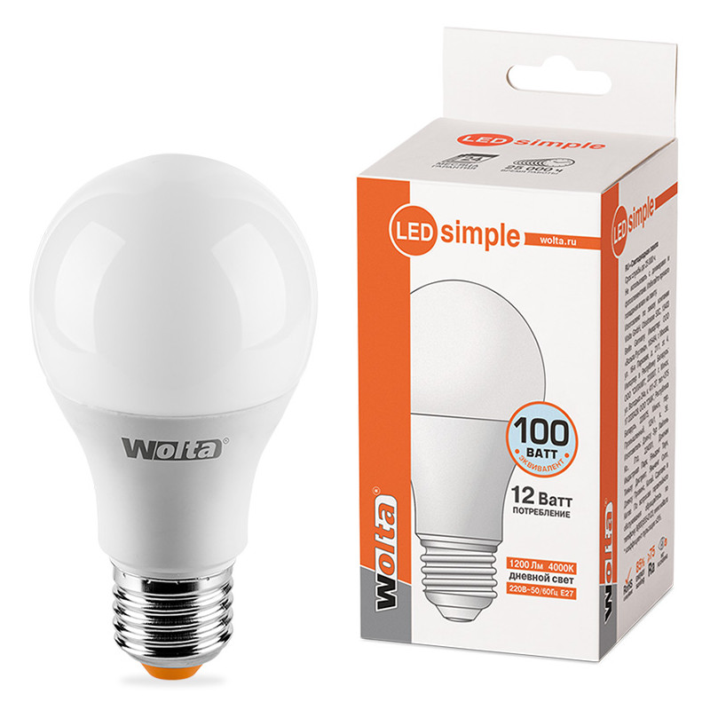 

Лампочка Wolta LED E27/A60/12W/4000K 25S60BL12E27-S, 25S60BL12E27-S
