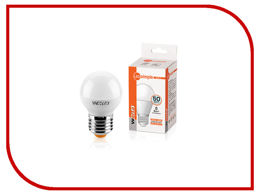 

Лампочка Wolta LED GL45/6W/4000K/E27 25S45GL6E27-S