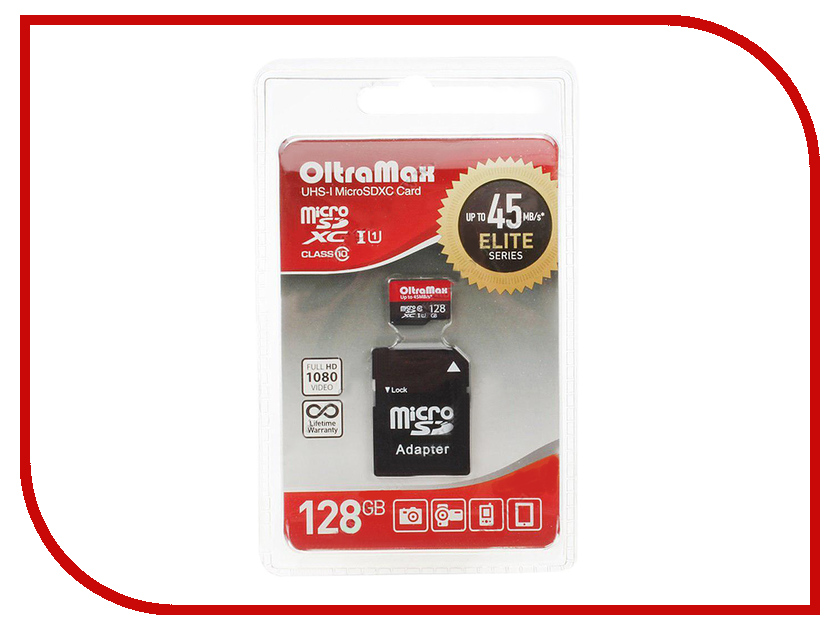 фото Карта памяти 128Gb - OltraMax - Micro Secure Digital HC Class 10 OM128GCSDXC10UHS-1-ElU1 с переходником под SD