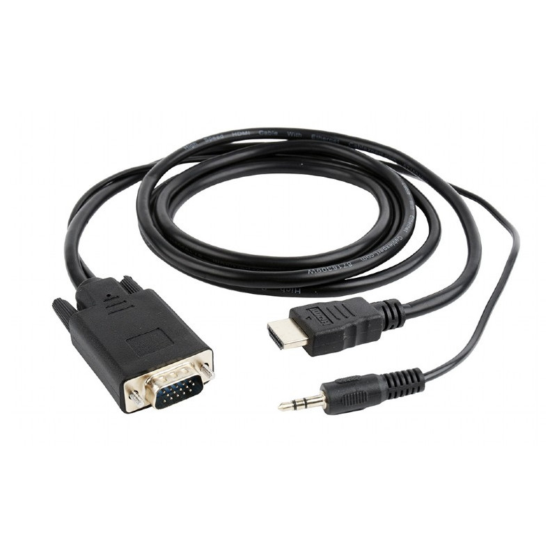 цена Аксессуар Gembird Cablexpert HDMI-VGA 19M/15M + 3.5Jack 1.8m Black A-HDMI-VGA-03-6