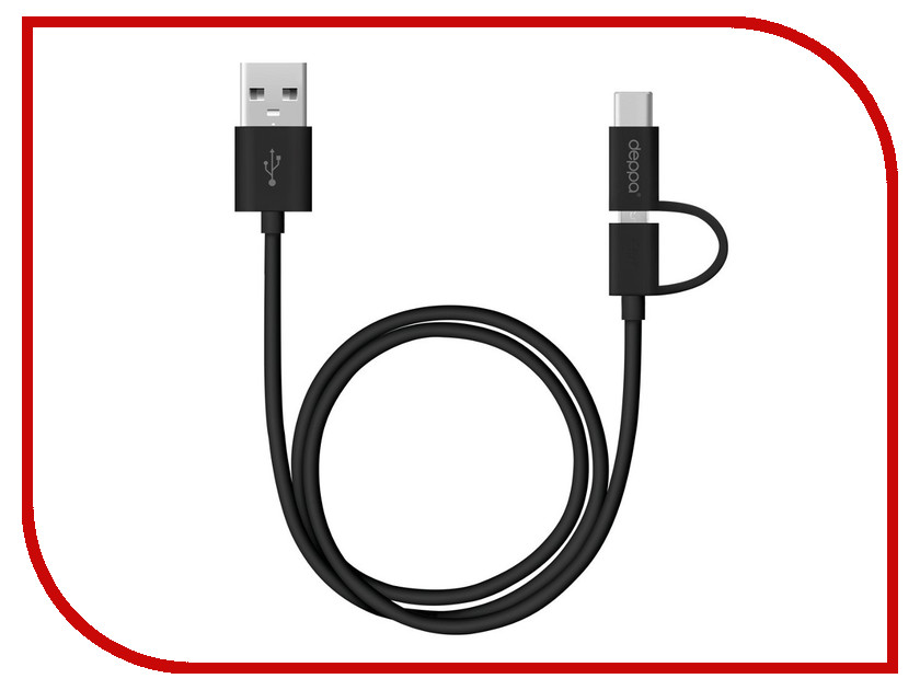 

Аксессуар Deppa 2в1 USB - Type-C/microUSB 2A 1.2m Black 72253