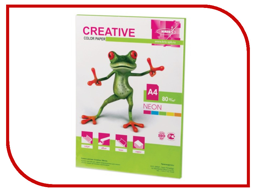 

Бумага Kris Creative color A4 80g/m2 50 листов Neon Light Green 110516