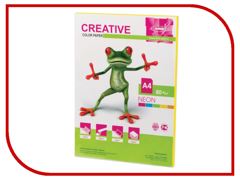 

Бумага Kris Creative color A4 80g/m2 50 листов Neon Yellow 110517