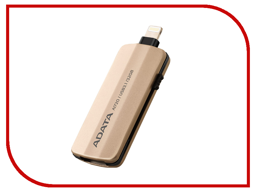 

USB Flash Drive 32Gb - A-Data i-Memory AI720 Lightning / USB 3.1 Gold AAI720-32G-CGD