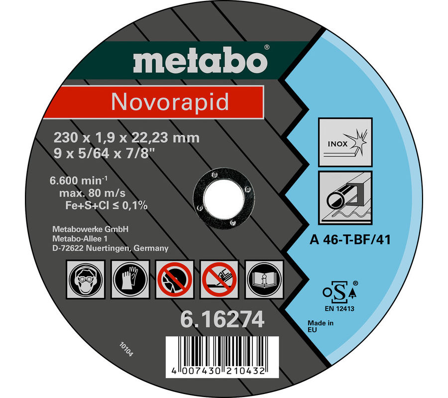 Диск Metabo Novorapid 230x1.9 A46T Inox Отрезной для стали 616274000