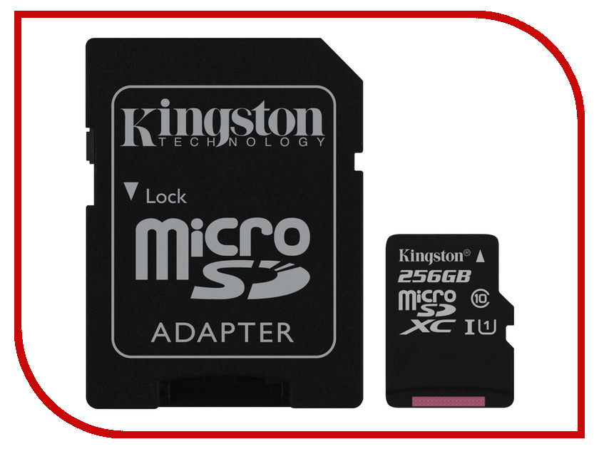 фото Карта памяти 256Gb - Kingston MicroSDHC Class 10 UHS-I U1 Canvas Select SDCS/256GB с переходником под SD