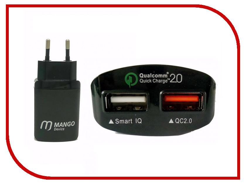 фото Зарядное устройство Mango Device 2xUSB Ports with Qiuck Charge 2.0 Black MD-WCH-09B