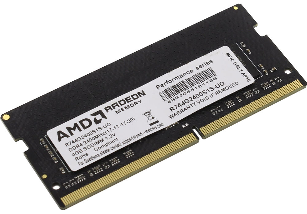 фото Модуль памяти AMD DDR4 SO-DIMM 2400MHz PC4-19200 - 4Gb R744G2400S1S-UO
