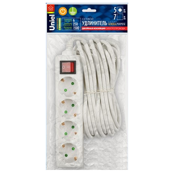 

Удлинитель Uniel General 4 Sockets 5m White S-GCP4-5B, General