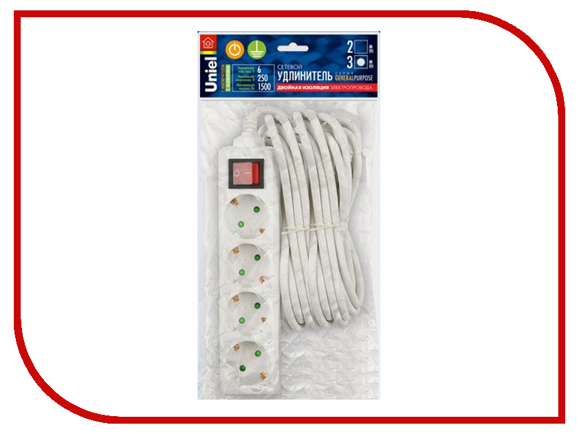 

Удлинитель Uniel General 4 Sockets 3m White S-GCP4-3B, General